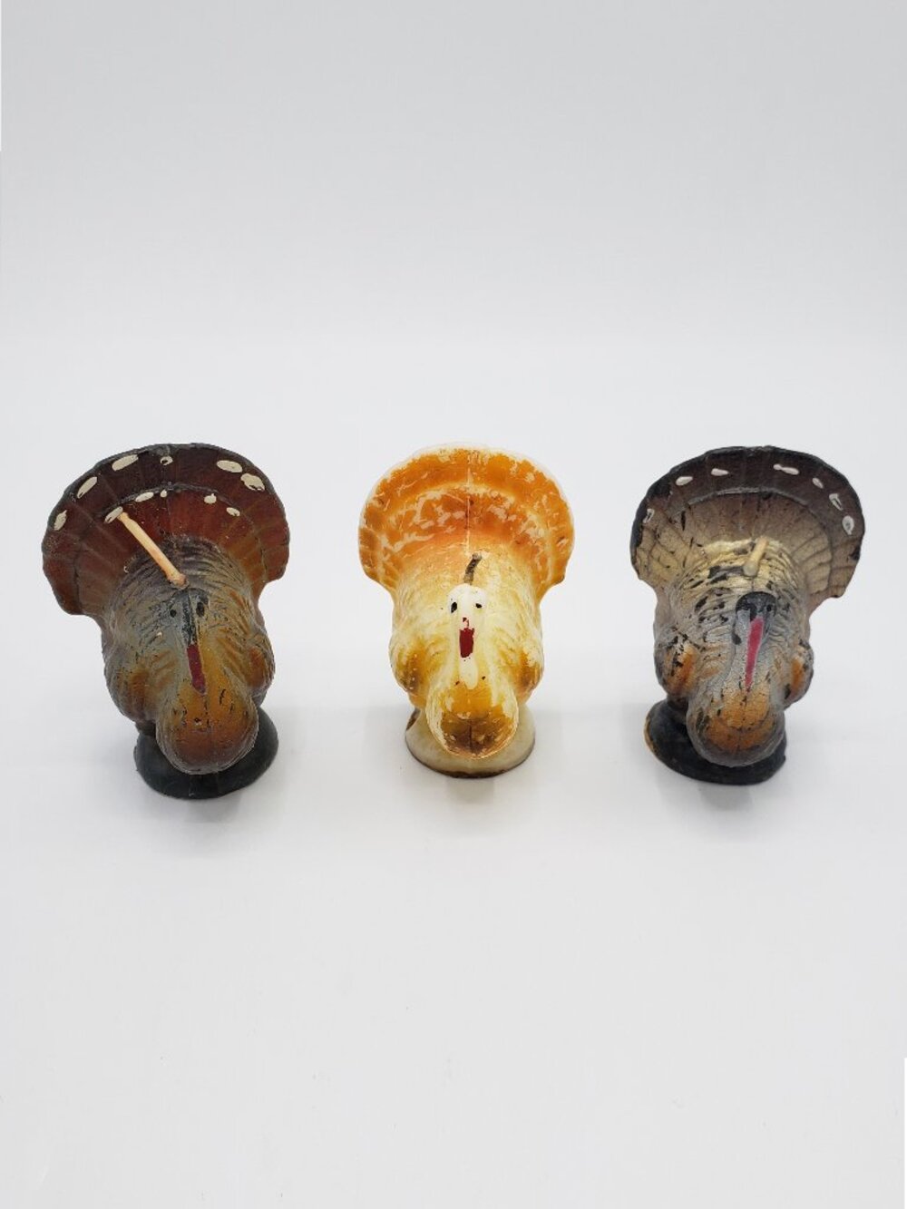 Lot of 3 Vintage Gurley Thanksgiving Turkey Candles 3" Unburned Autumn Labels